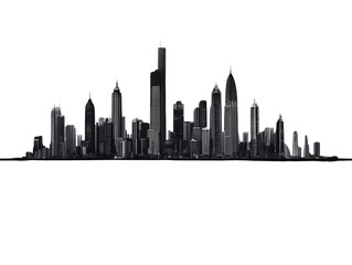 Fototapeta premium Silhouette of a modern city skyline showcasing skyscrapers and urban development against a clear horizon.