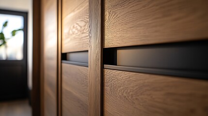 Empty slidings wardrobe closeup Furniture for home : Generative AI