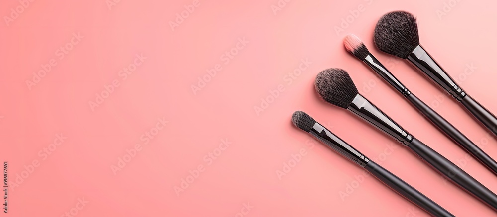 Aufkleber makeup brushes on a soft pink backdrop ideal for showcasing in magazines or social media top down vi
