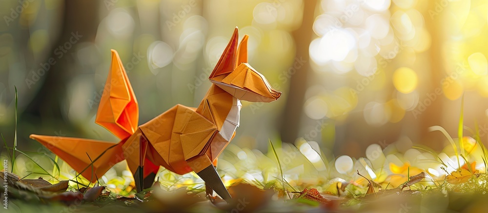 Poster mockup featuring an origami fox with copy space image