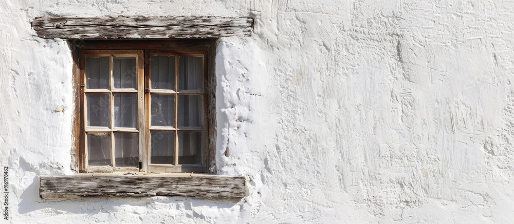 Poster vintage wooden window set against a white backdrop offering ample copy space image for rustic cottag