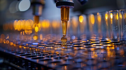 Laboratory Pipette Adding Fluid to Test Tubes in Science Research Experiment with Precision Equipment