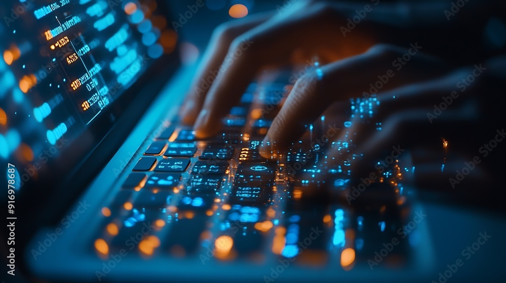 Fototapete Cybersecurity privacy of data protection Businessman using laptop protection and Secure encryption technology firewall security in online network secured access to user personal data c : Generative AI