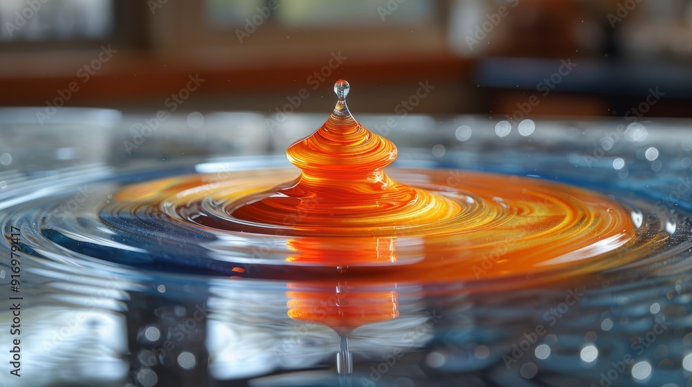 Poster colorful spinning top in action reflected on a mirror surface showcasing vibrant swirls and dynamic 