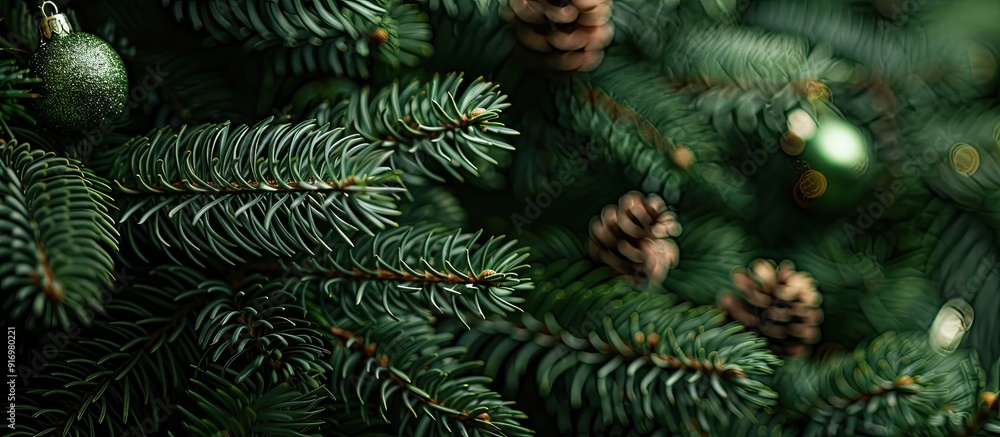 Fototapete High quality photo of a Christmas tree background with space for text or graphics. Creative banner. Copyspace image