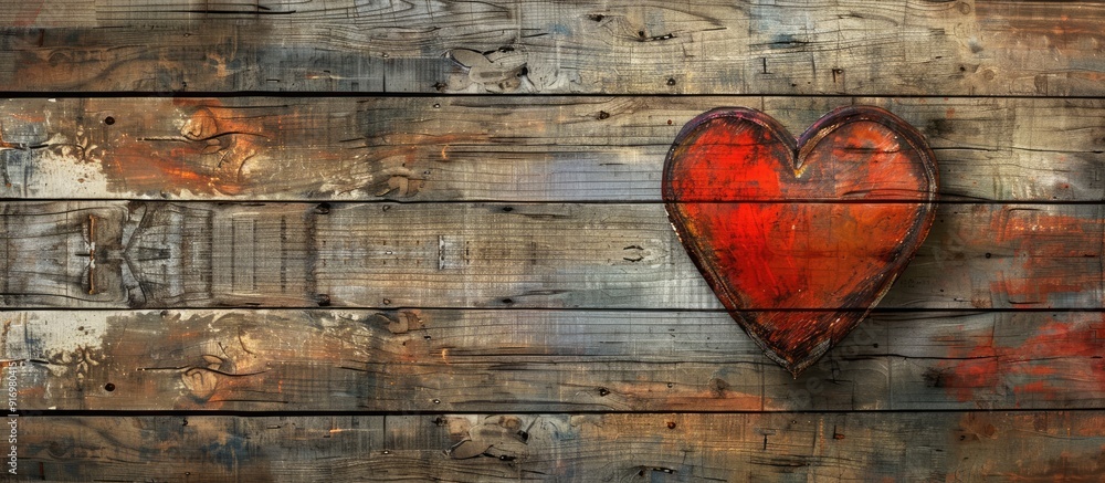 Fototapete vintage valentine background with a heart on wooden planks backdrop featuring a gradient ideal for i