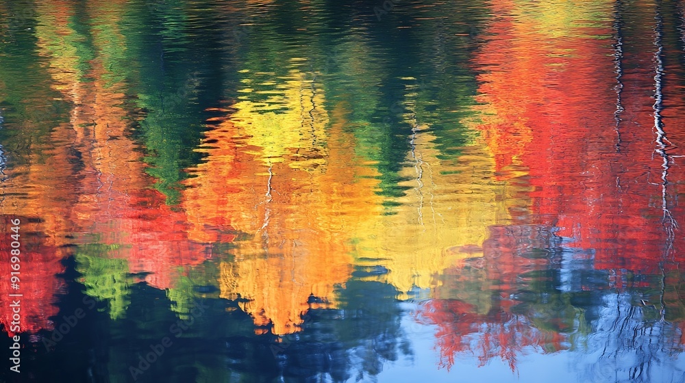 Poster reflection of a colorful forest in the wisconsin riververtical : generative ai