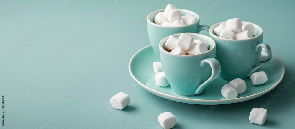 Poster marshmallows atop cups with ample copy space image