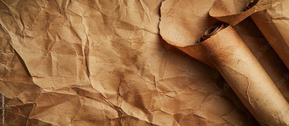 Poster Using brown paper by rolling or folding can create a versatile background for a copy space image