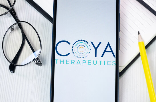 New York, USA - 1 August 2024: Coya Therapeutics Logo on Phone Screen, Company Icon on Display