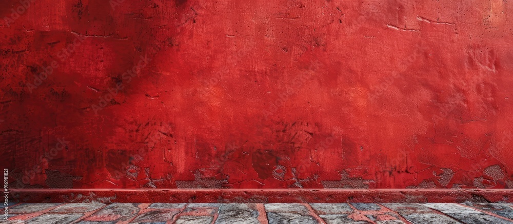 Poster background with a red cement wall texture provides ample copy space for images