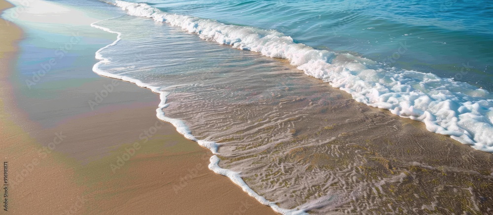 Poster sandy beach with gentle ocean waves perfect for a copy space image background