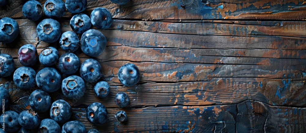 Aufkleber rustic wooden surface featuring fresh blueberries with copy space image