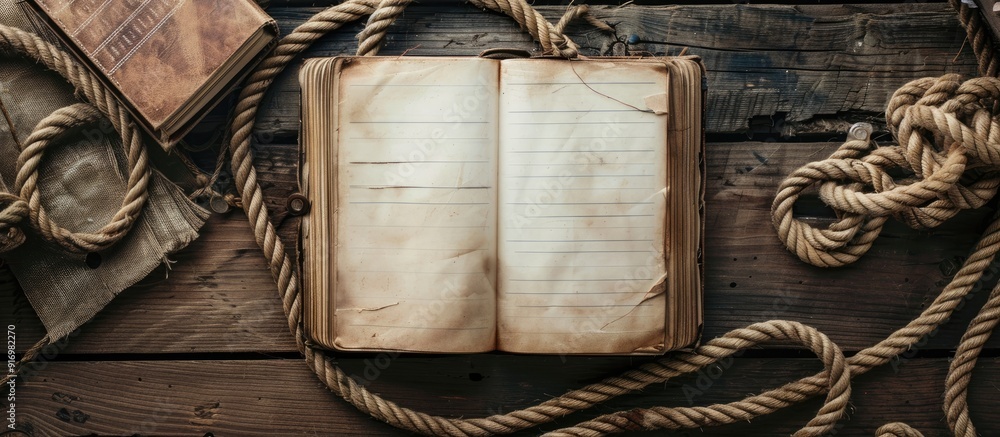 Poster top down view of a white desk with an open diary and ropes providing a clear area for an additional 