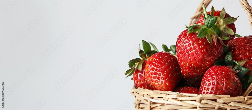 Aufkleber strawberries placed in a basket against a white backdrop with copy space image