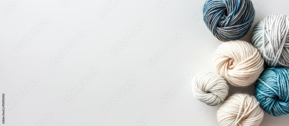 Poster merino wool knitting yarn displayed on a white background perfect for a copy space image