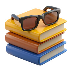 Glasses on a stack of books 3D object.