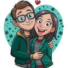 loving couple vector drawing, two people love each other, boy and girl hugging, family hugs