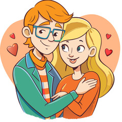 loving couple vector drawing, two people love each other, boy and girl hugging, family hugs