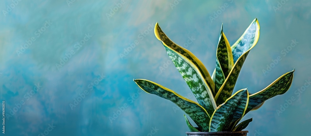 Aufkleber small sansevieria trifasciata in a pot photographed in full frame with copy space image