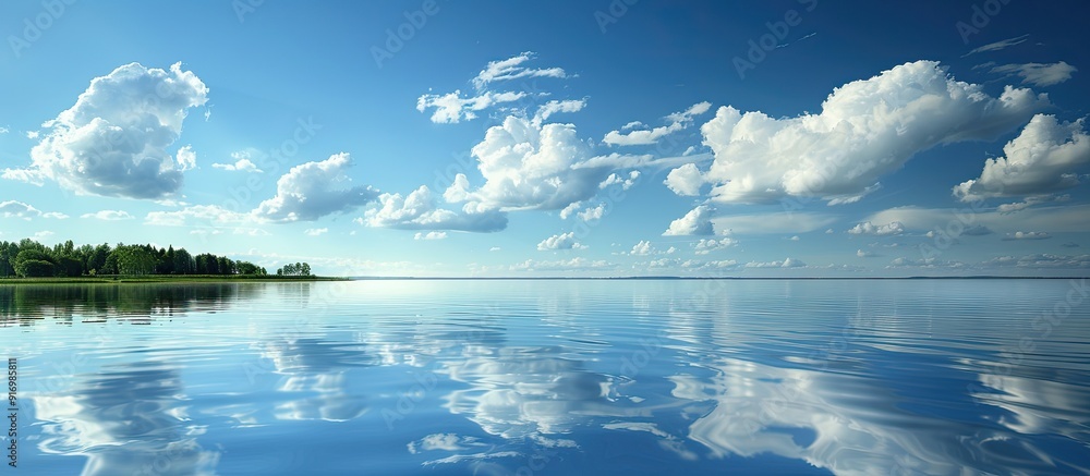 Poster scenic view of tranquil blue sky and water reflecting add your text here. creative banner. copyspace