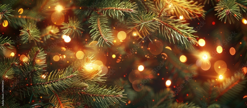 Aufkleber a seamless texture showcasing fir tree branches adorned with lovely christmas lights and bokeh ideal