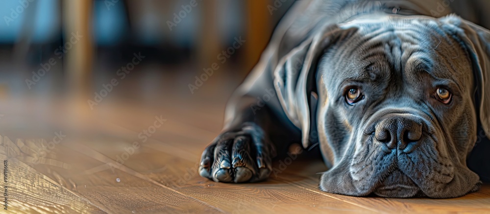 Poster large gray mastiff dog indoors horizontal frame with copy space image