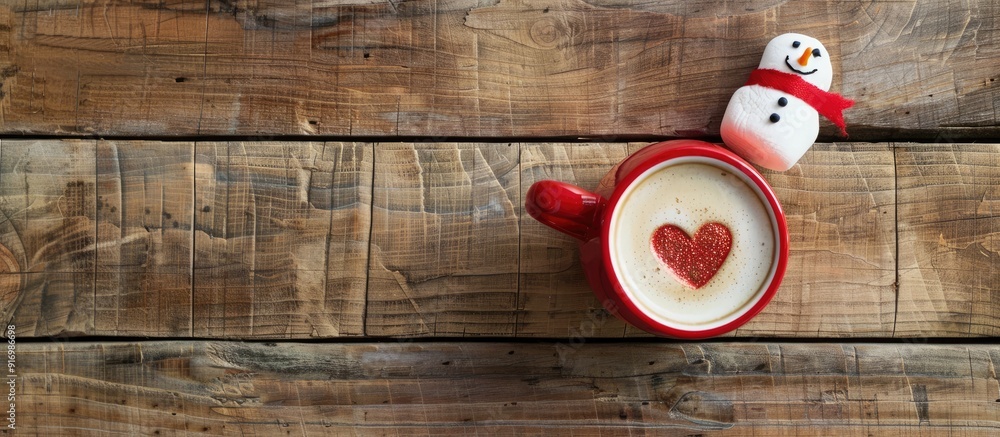 Leinwandbilder valentine s day theme captured in flat lay top view image wooden background features a large red cof
