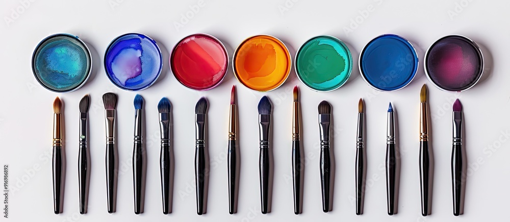 Aufkleber Watercolor paint set with paintbrushes for creating art displayed in a visually appealing copy space image