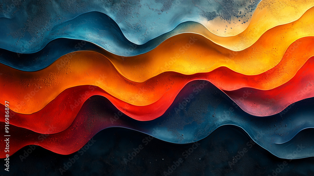 Aufkleber chromatic waves: a vibrant abstract artwork featuring flowing lines of blue, orange, and red, creati
