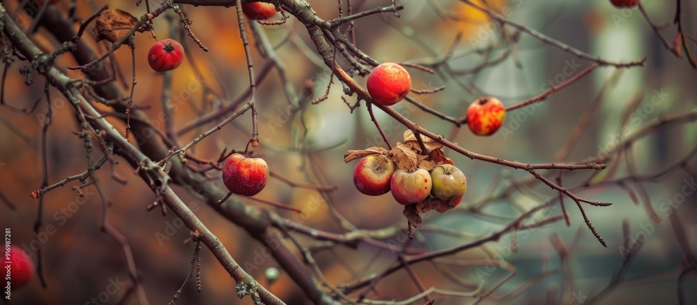 Poster Tree branches adorned with decaying apples providing a copy space image