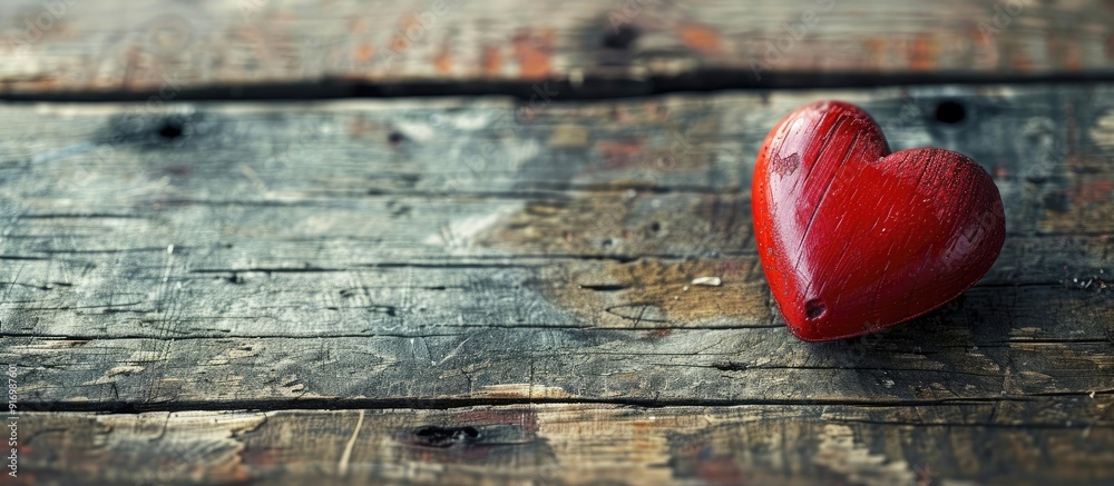 Poster vintage style concept for valentine s day with a red heart clip on a wooden surface and copy space i