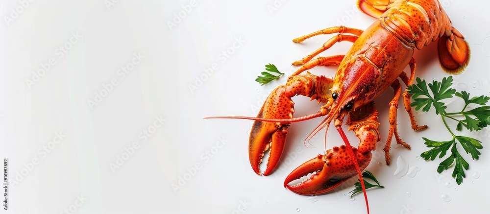Aufkleber Top view of a mouthwatering boiled crayfish on a white background with copy space image