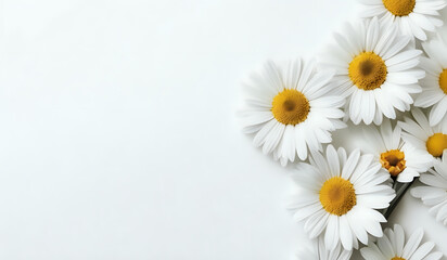 Fototapeta premium white daisies on a white paper texture background with copy space