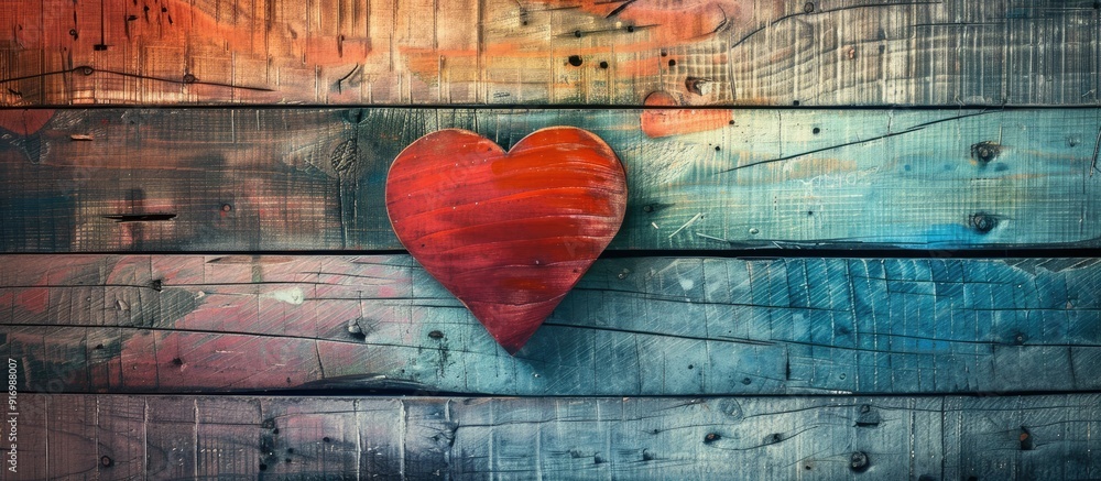Poster vintage valentine background with a heart on wooden planks backdrop featuring a gradient ideal for i