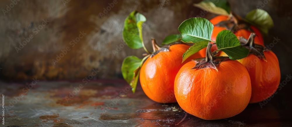 Aufkleber Persimmons are a nutritious tropical fruit that can be a healthy addition to any meal ideal for photography with copy space image