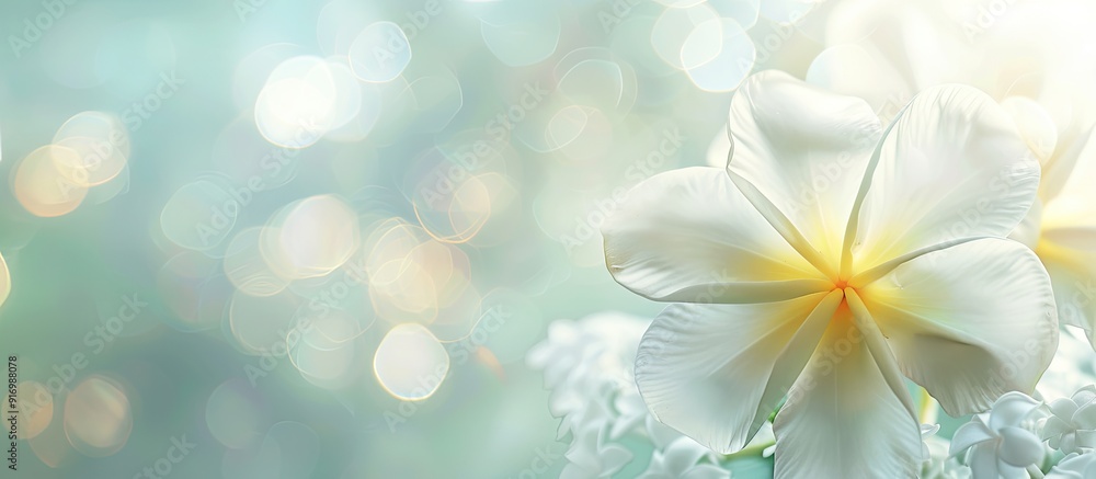 Aufkleber background with a sole blooming plumeria flower in the center with copy space image