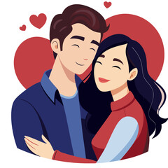 loving couple vector drawing, two people love each other, boy and girl hugging, family hugs