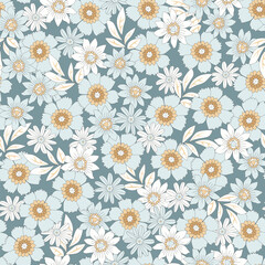 Seamless vector floral pattern, spring-summer backdrop. Hand drawn surface pattern design with flowers in garden. wild flower pattern