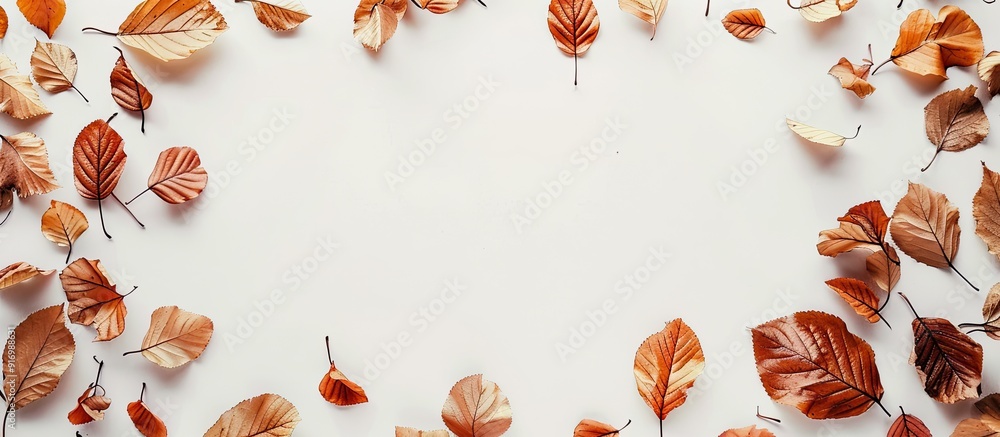 Poster a frame composed of lovely fallen leaves set against a white backdrop creates a charming copy space 