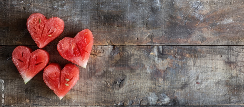 Poster Watermelon hearts carved for Valentine s Day with a copy space image available for customization
