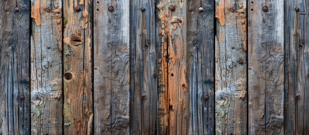 Aufkleber Rustic wooden fence created using forest sourced scrap wood with a copy space image