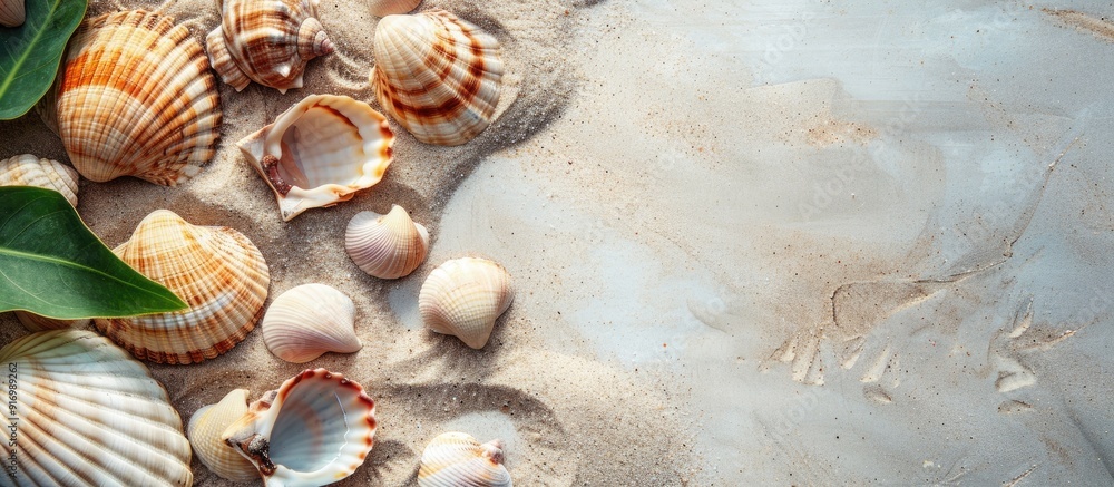 Fototapete seashells on a background with plentiful copy space image capturing the essence of summer sand and t
