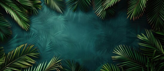 Palm tree leaves create a frame against a dark backdrop in the copy space image