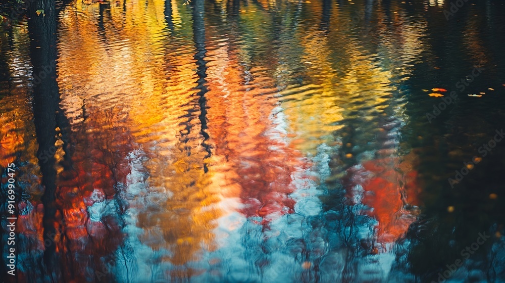 Poster reflection of a colorful forest in the wisconsin riververtical : generative ai