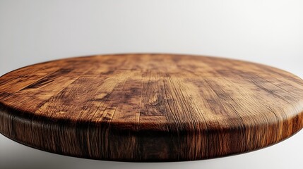 Empty beautiful round wood table on white background : Generative AI
