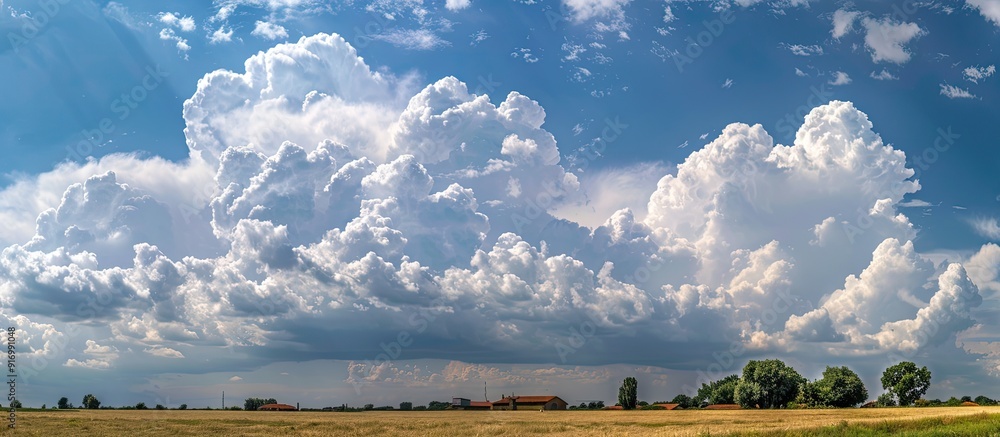 Poster summer afternoon sky with soft cumulus and altocumulus clouds ideal for copy space image