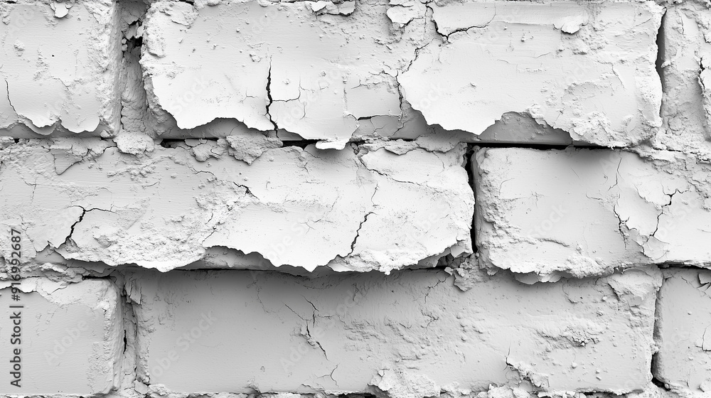 Poster whitewashed whispers: a close-up of a whitewashed brick wall, its cracked and weathered surface reve