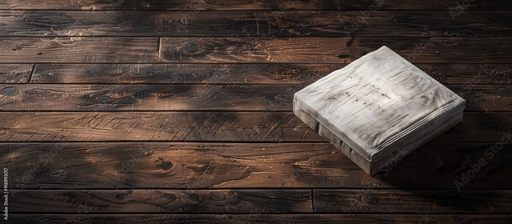 Poster Place the item on a dark wooden table with space for text or images. . image with copy space