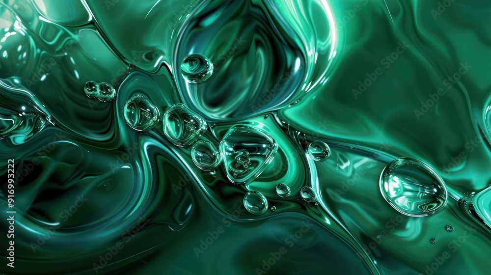 Poster 3d abstract background adorned with elegant emerald oil and water patterns